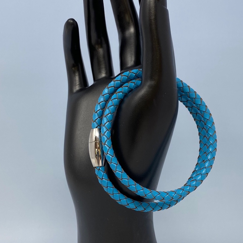 French Blue Woven Leather Bracelet NWOT